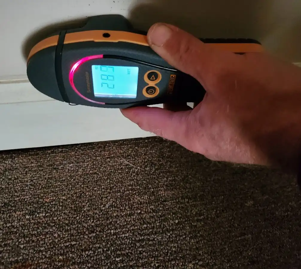 Moisture detection at baseboard during Sewage Cleanup & Sanitation in West York